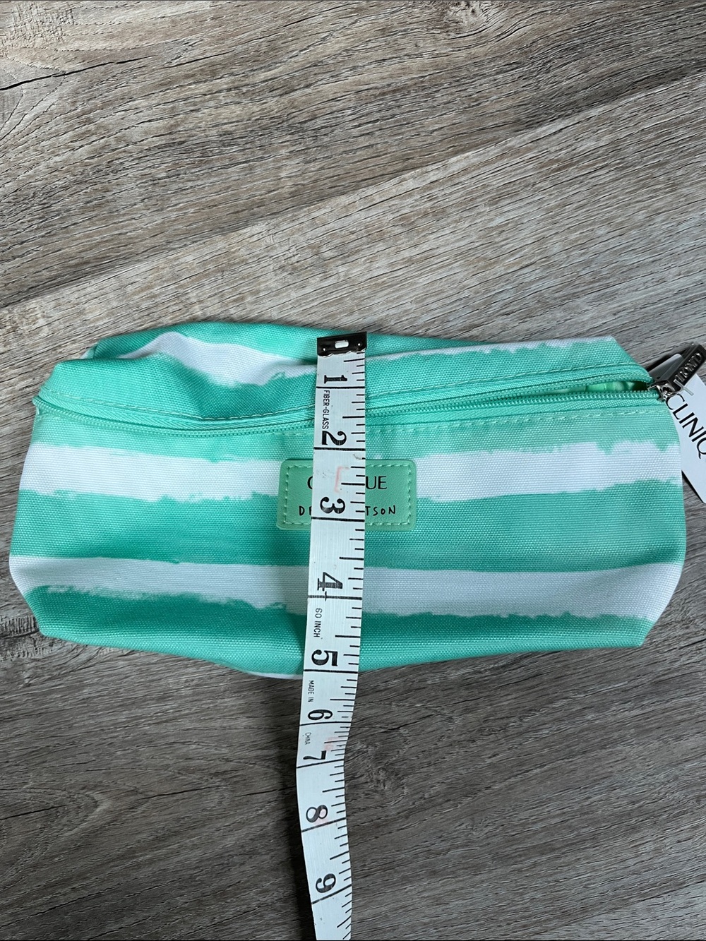 Clinique x Drawbertson Green and White Striped Tote with Matching Pouch NWT - Picture 6 of 7
